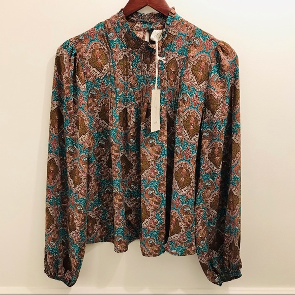 Joie Tops - NWT Joie Paisley Long Sleeve Blouse Small XS brown teal green pink Top